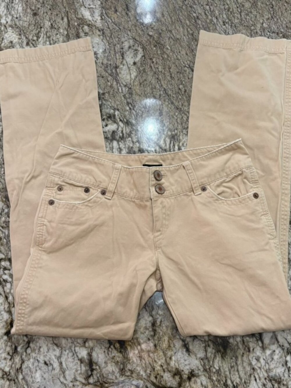 Y2K Wet Seal Low Rise Flare Pants Size 7 Beige Khaki 100% Cotton
